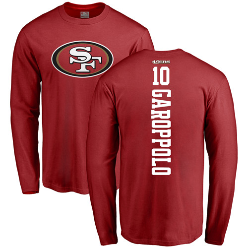 Men San Francisco 49ers Red Jimmy Garoppolo Backer #10 Long Sleeve NFL T Shirt->san francisco 49ers->NFL Jersey